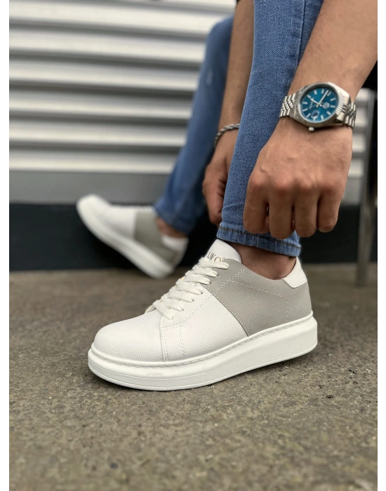 JY151 Boost Bağcıklı Cilt Süet Erkek Günlük Sneaker Ayakkabı CSBT - Beyaz/Gri