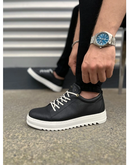 JY152 Cool Bağcıklı Cilt Erkek Günlük Spor Klasik Ayakkabı CBT - Siyah