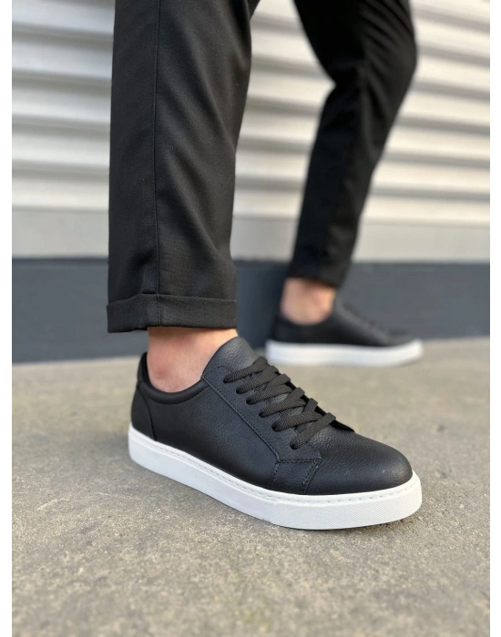 JY165 Elite Bağcıklı Cilt Erkek Günlük Sneaker Ayakkabı CBT - Siyah