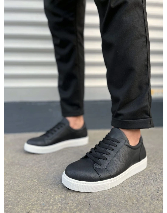 JY165 Elite Bağcıklı Cilt Erkek Günlük Sneaker Ayakkabı CBT - Siyah