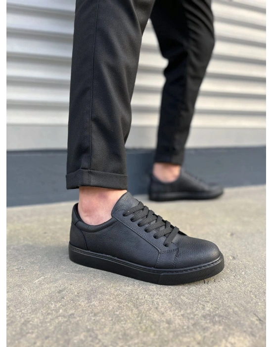 JY165 Elite Bağcıklı Cilt Erkek Günlük Sneaker Ayakkabı CST - Siyah
