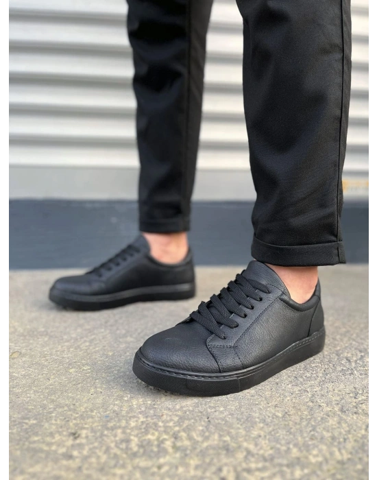 JY165 Elite Bağcıklı Cilt Erkek Günlük Sneaker Ayakkabı CST - Siyah