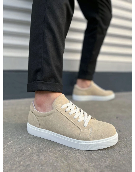 JY165 Elite Bağcıklı Süet Erkek Günlük Sneaker Ayakkabı SBT - Krem