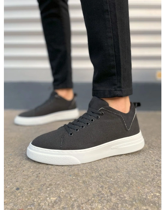 JY204 Flex Bağcıklı Keten Kumaş Erkek Günlük Sneaker Ayakkabı KBT - Siyah