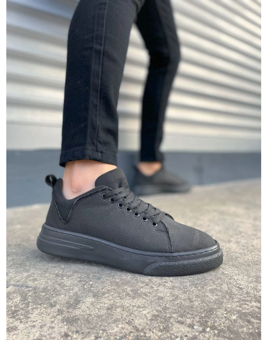 JY204 Flex Bağcıklı Keten Kumaş Erkek Günlük Sneaker Ayakkabı KST - Siyah