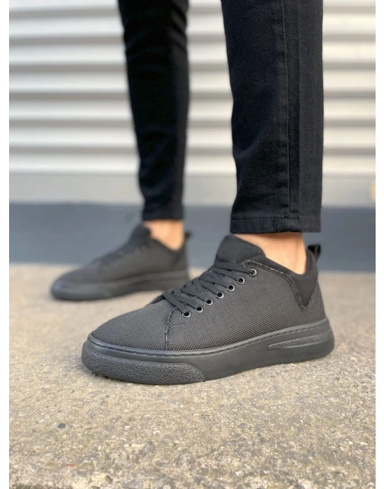 JY204 Flex Bağcıklı Keten Kumaş Erkek Günlük Sneaker Ayakkabı KST - Siyah