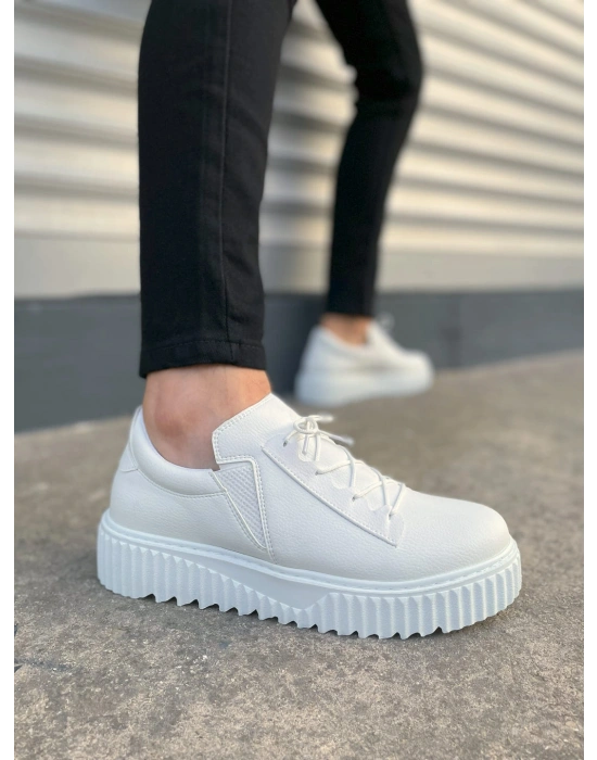 JY502 Bold Bağcıklı Cilt Erkek Günlük Sneaker Ayakkabı CBT - Beyaz
