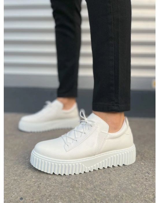 JY502 Bold Bağcıklı Cilt Erkek Günlük Sneaker Ayakkabı CBT - Beyaz