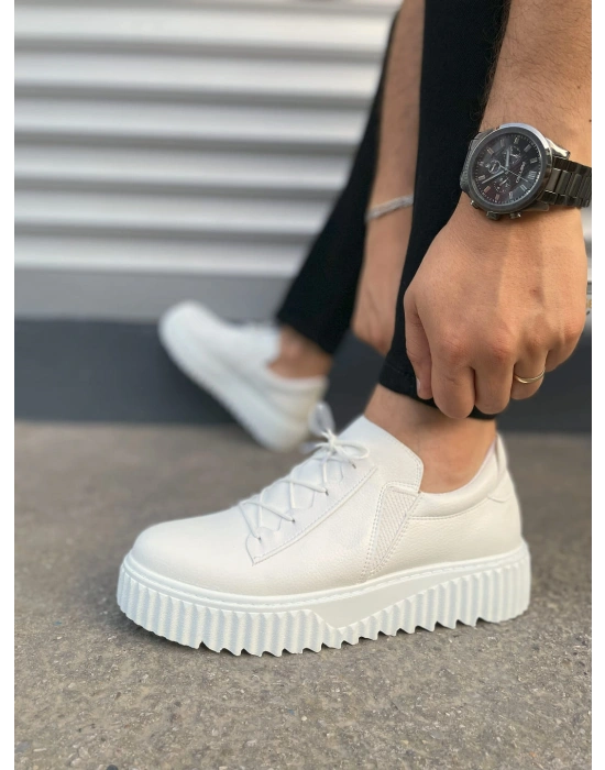 JY502 Bold Bağcıklı Cilt Erkek Günlük Sneaker Ayakkabı CBT - Beyaz