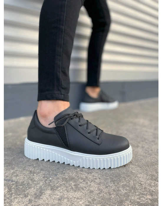 JY502 Bold Bağcıklı Cilt Erkek Günlük Sneaker Ayakkabı CBT - Siyah