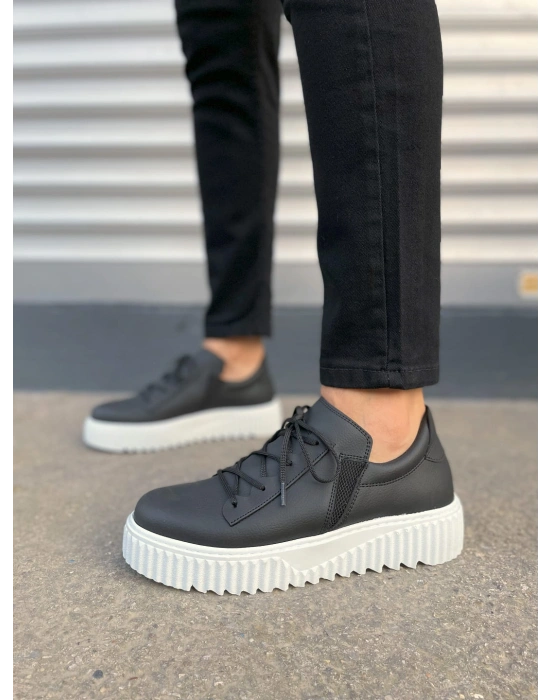 JY502 Bold Bağcıklı Cilt Erkek Günlük Sneaker Ayakkabı CBT - Siyah