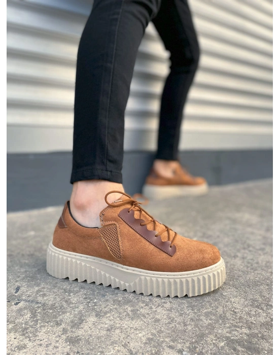 JY502 Bold Bağcıklı Süet Erkek Günlük Sneaker Ayakkabı SKT - Taba