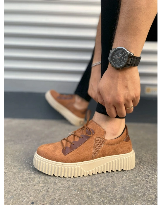 JY502 Bold Bağcıklı Süet Erkek Günlük Sneaker Ayakkabı SKT - Taba
