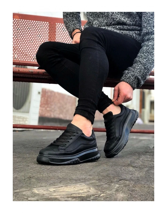 JY507 Alone Bağcıklı Cilt Erkek Günlük Sneaker Ayakkabı CST Siyah