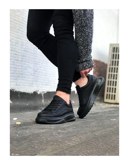 JY507 Alone Bağcıklı Cilt Erkek Günlük Sneaker Ayakkabı CST Siyah