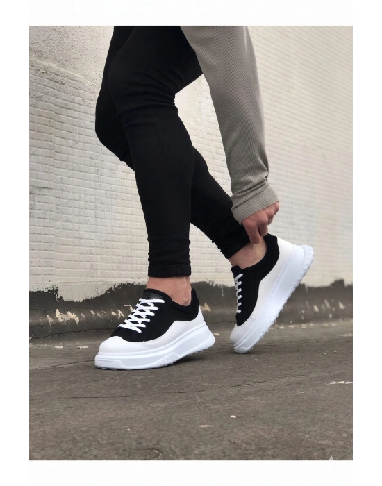 JY507 Alone Bağcıklı Süet Cilt Erkek Günlük Sneaker Ayakkabı SCBT Siyah/Beyaz