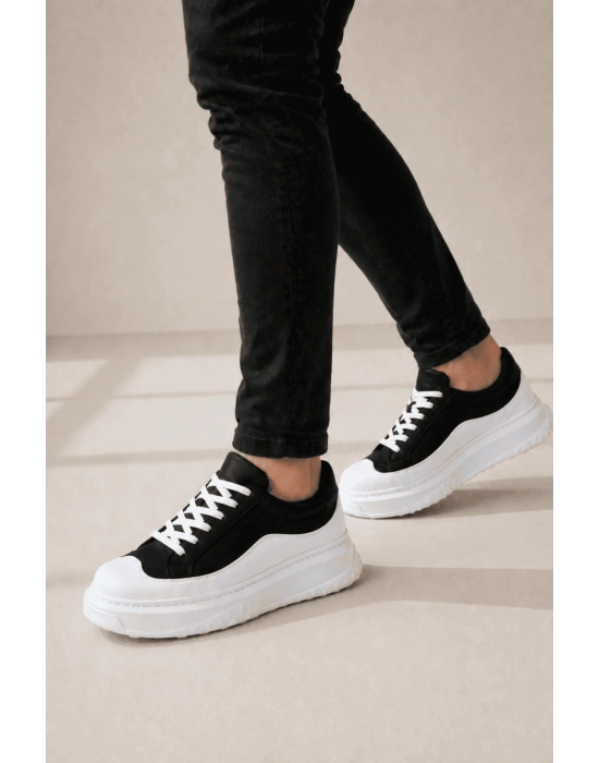 JY507 Dara Bağcıklı Süet Cilt Erkek Günlük Sneaker Ayakkabı SCBT Siyah/Beyaz