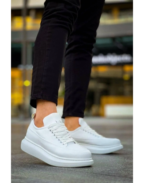 JY814 Axel Bağcıklı Cilt Erkek Günlük Sneaker Ayakkabı CBT Beyaz