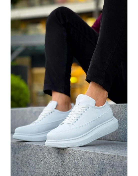 JY814 Axel Bağcıklı Cilt Erkek Günlük Sneaker Ayakkabı CBT Beyaz