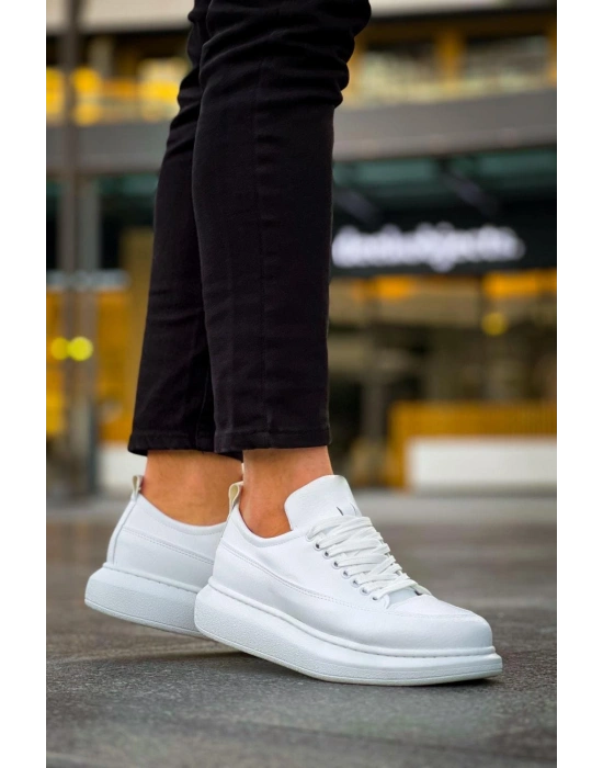 JY814 Axel Bağcıklı Cilt Erkek Günlük Sneaker Ayakkabı CBT Beyaz