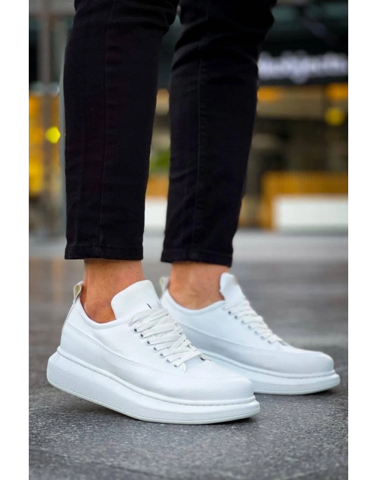 JY814 Axel Bağcıklı Cilt Erkek Günlük Sneaker Ayakkabı CBT Beyaz