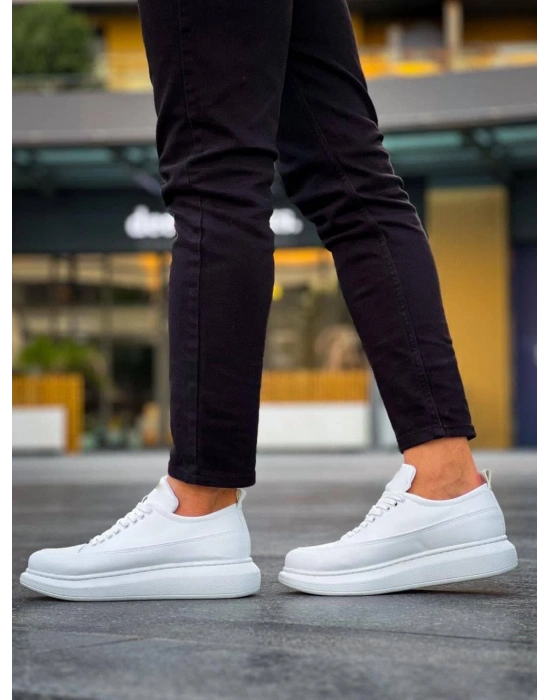 JY814 Axel Bağcıklı Cilt Erkek Günlük Sneaker Ayakkabı CBT Beyaz