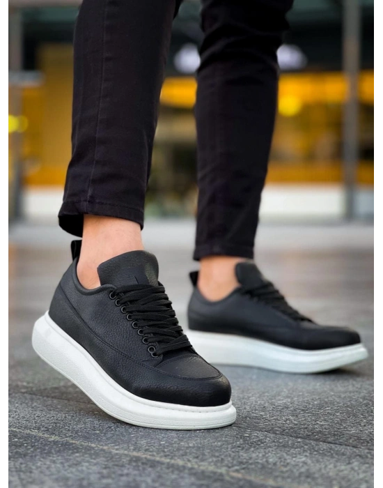JY814 Axel Bağcıklı Cilt Erkek Günlük Sneaker Ayakkabı CBT Siyah