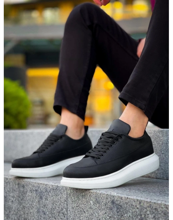 JY814 Axel Bağcıklı Cilt Erkek Günlük Sneaker Ayakkabı CBT Siyah