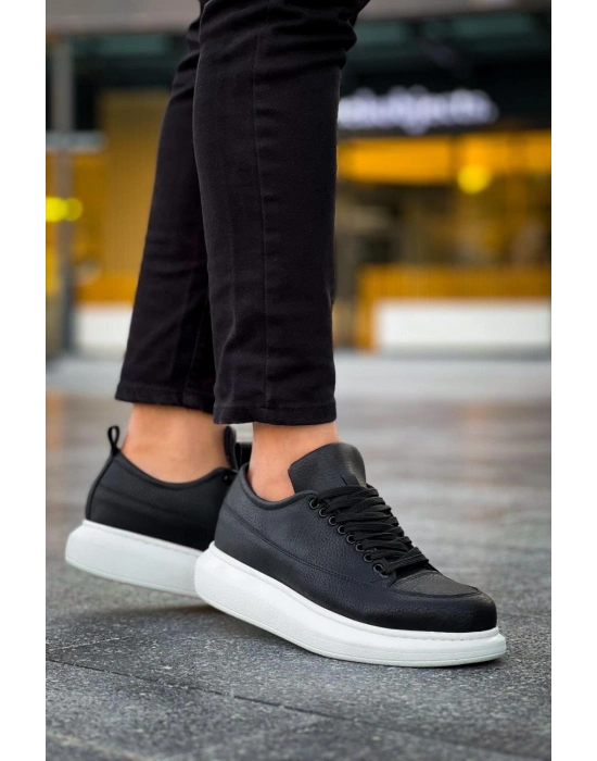 JY814 Axel Bağcıklı Cilt Erkek Günlük Sneaker Ayakkabı CBT Siyah