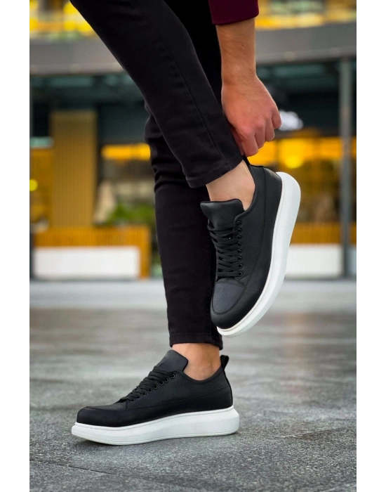 JY814 Axel Bağcıklı Cilt Erkek Günlük Sneaker Ayakkabı CBT Siyah