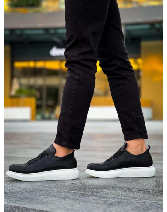 JY814 Axel Bağcıklı Cilt Erkek Günlük Sneaker Ayakkabı CBT Siyah
