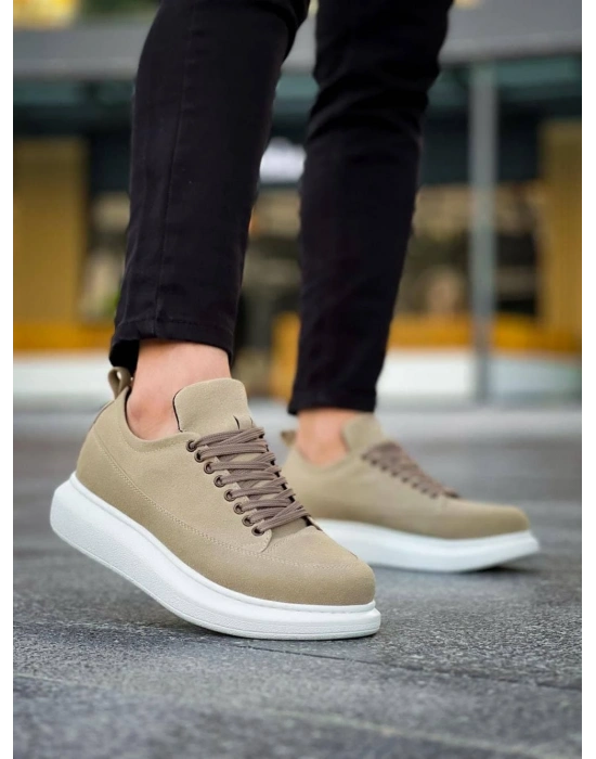 JY814 Axel Bağcıklı Süet Erkek Günlük Sneaker Ayakkabı SBT Krem