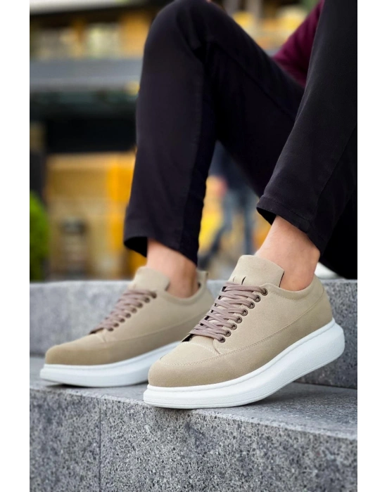 JY814 Axel Bağcıklı Süet Erkek Günlük Sneaker Ayakkabı SBT Krem