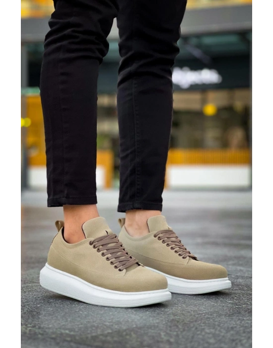 JY814 Axel Bağcıklı Süet Erkek Günlük Sneaker Ayakkabı SBT Krem