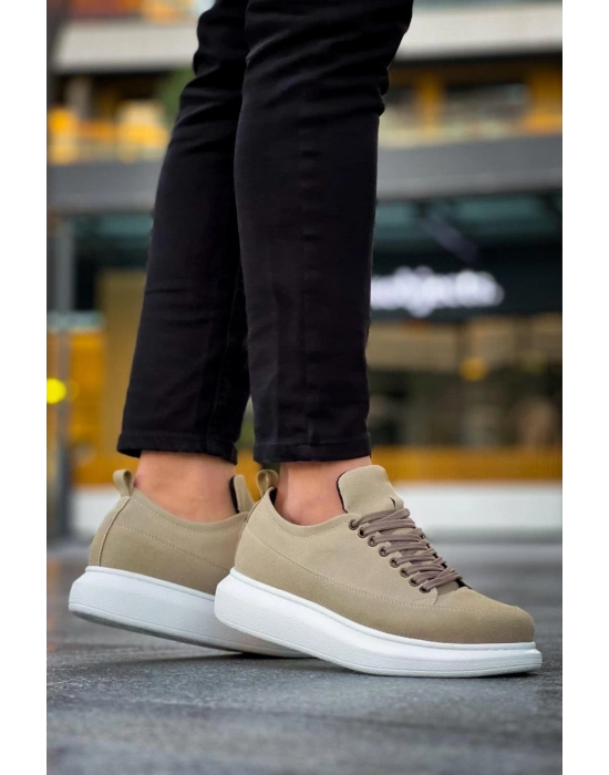JY814 Axel Bağcıklı Süet Erkek Günlük Sneaker Ayakkabı SBT Krem
