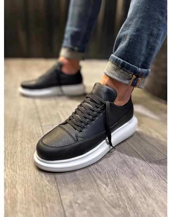 JY914 Drake Bağcıklı Cilt Erkek Günlük Sneaker Ayakkabı CBT Siyah
