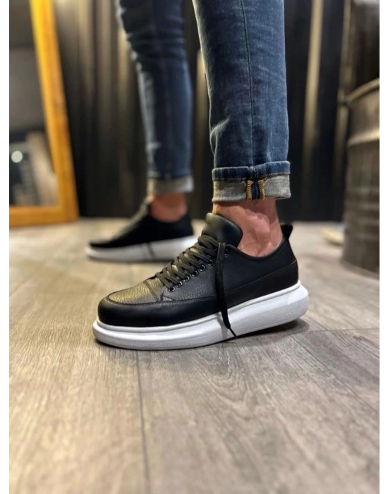 JY914 Drake Bağcıklı Cilt Erkek Günlük Sneaker Ayakkabı CBT Siyah