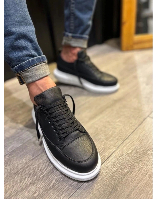 JY914 Drake Bağcıklı Cilt Erkek Günlük Sneaker Ayakkabı CBT Siyah