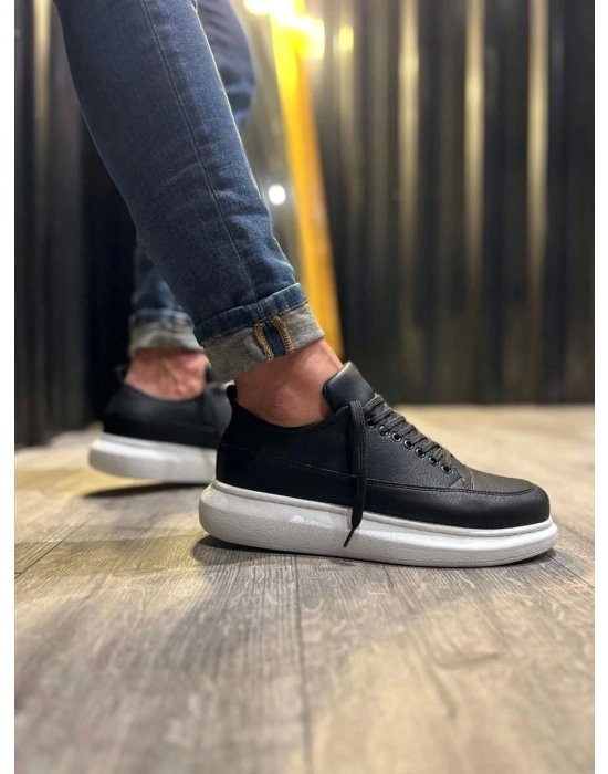 JY914 Drake Bağcıklı Cilt Erkek Günlük Sneaker Ayakkabı CBT Siyah