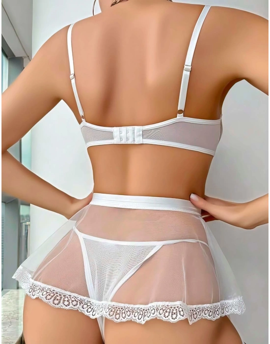 Kadın Beyaz Etekli Bacak Bantlı Fantezi Kostüm 2047