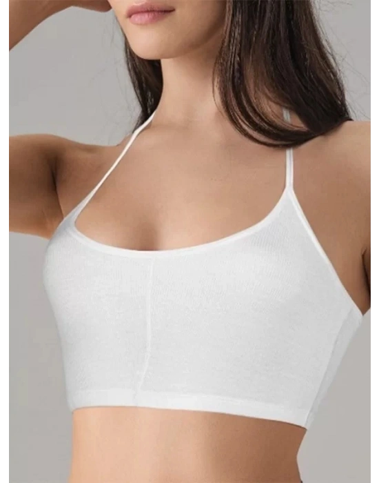 Kadın Beyaz Likralı Mikromodal Yarım Atlet 9132