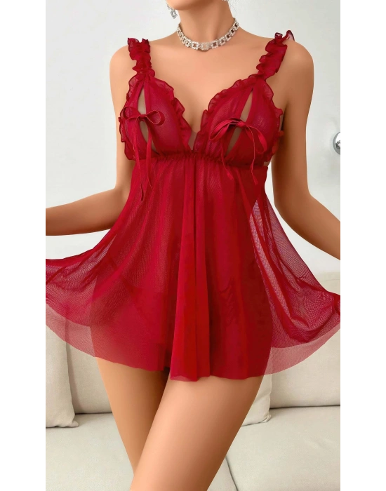 Kadın Bordo Yumuşak Tüllü Fantezi Gecelik 2109