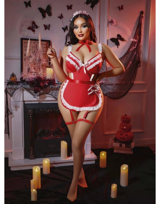 Kadın Büyük Beden Yılbaşı Özel Dantel Detaylı Fantezi Jartiyer Takımı 8012