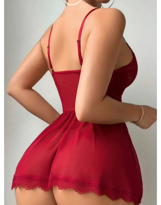 Kadın Kırmızı Dantel Detaylı Bağlamalı Fantezi Kostüm 2248