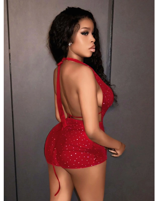 Kadın Kırmızı Parlak Fantezi Gece elbisesi 5039