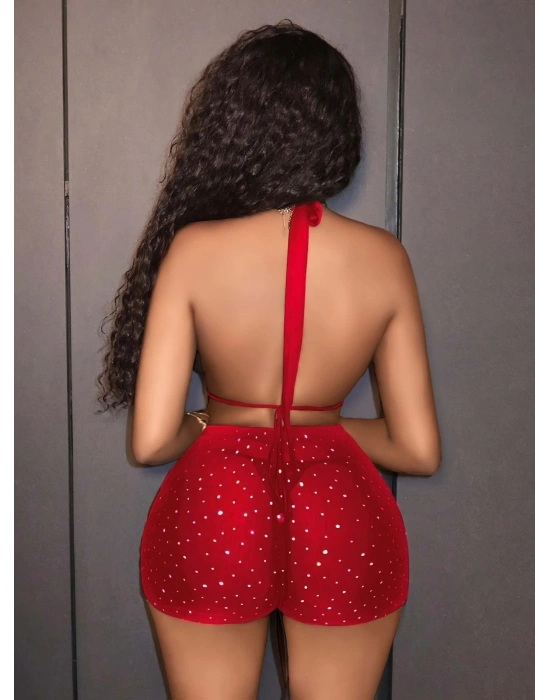 Kadın Kırmızı Parlak Fantezi Gece elbisesi 5039