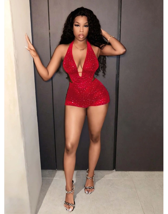 Kadın Kırmızı Parlak Fantezi Gece elbisesi 5039