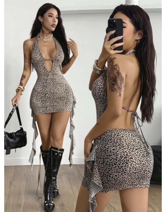 Kadın Leopar Desenli Fantezi Gece elbisesi 5114