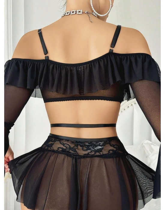 Kadın Siyah Etek Bustiyer Sexy Gecelik Takım 2157