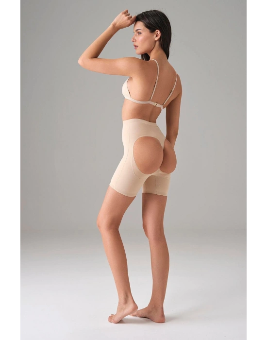 Kadın Ten Dikişsiz Popo Açık Kalça Dikleştirici Kısa Tayt Şort 8303